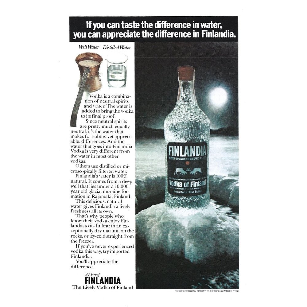 Finlandia Vodka of Finland 1970s Vintage Print Ad 9 in Tall